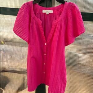LOFT Fuchsia Button-Up Blouse with flutter sleeves - Medium